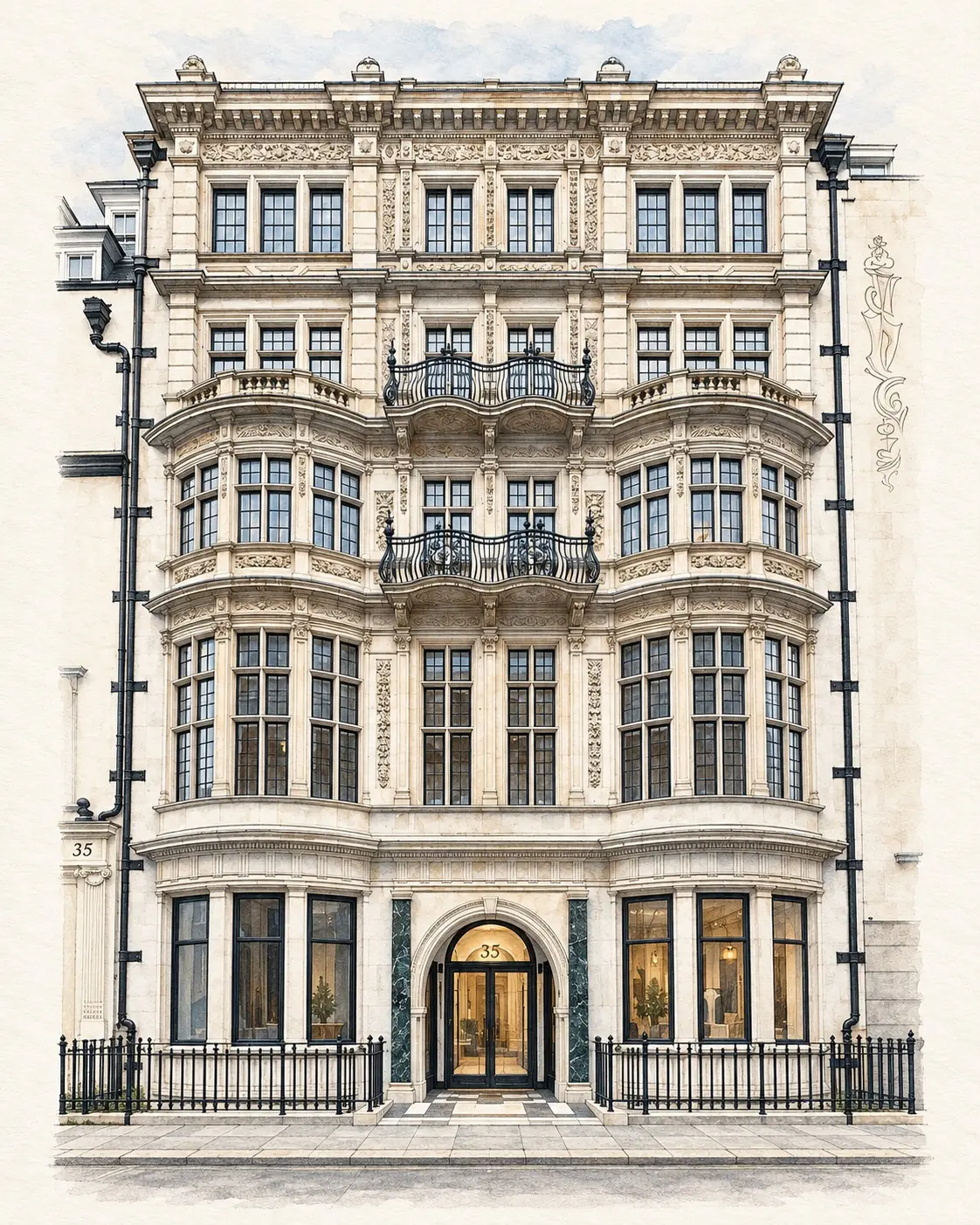 Architectural illustration of 35 Dover Street, London