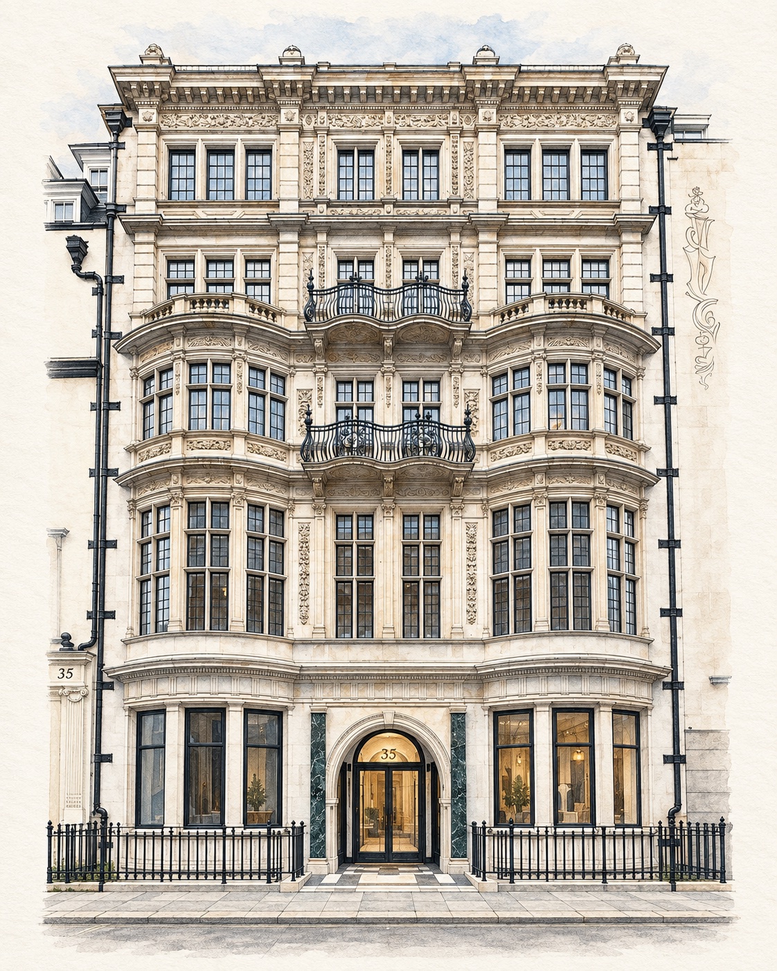 Architectural illustration of 35 Dover Street, London